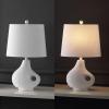JONATHAN Y 24″ White Terrazzo Resin Gourd LED Table Lamp, Minimalist Modern Coastal Bedside Lamp with White Linen Oval Shade for Living Room, LED Bulb Included JYL4059A