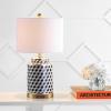 JONATHAN Y 24.5″ Black/White Tumbling Block Ceramic LED Table Lamp, Modern Transitional Ginger Jar Lamp for Living Room Bedroom, White Linen Shade, LED Bulb Included JYL3048A