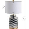 JONATHAN Y 24.5″ Black/White Tumbling Block Ceramic LED Table Lamp, Modern Transitional Ginger Jar Lamp for Living Room Bedroom, White Linen Shade, LED Bulb Included JYL3048A