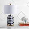JONATHAN Y 24.5″ Black/White Tumbling Block Ceramic LED Table Lamp, Modern Transitional Ginger Jar Lamp for Living Room Bedroom, White Linen Shade, LED Bulb Included JYL3048A
