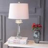 JONATHAN Y 24.5″ Clear Crystal LED Table Lamp, Hollywood Regency Modern Glam Candlestick Lamp with White Linen Drum Shade for Living Room Bedroom, LED Bulb Included JYL2016A