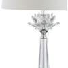 JONATHAN Y 24.5″ Clear Crystal LED Table Lamp, Hollywood Regency Modern Glam Candlestick Lamp with White Linen Drum Shade for Living Room Bedroom, LED Bulb Included JYL2016A