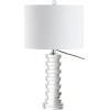 JONATHAN Y 25″ Clear Crystal Staggered Geometric Column LED Table Lamp, Modern Glam Bedside Lamp for Living Room Bedroom, White Linen Drum Shade, Chrome, LED Bulb Included JYL5020A