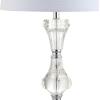 JONATHAN Y 25″ Clear Crystal Table Lamp, Glam Traditional Faceted Glass Bedside Lamp for Living Room Bedroom, White Linen Shade, Chrome Accents, LED Bulb Included JYL2040A