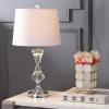 JONATHAN Y 25″ Clear Crystal Table Lamp, Glam Traditional Faceted Glass Bedside Lamp for Living Room Bedroom, White Linen Shade, Chrome Accents, LED Bulb Included JYL2040A