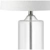 JONATHAN Y 25″ Clear Glass and Chrome LED Table Lamp, Modern Coastal Bedside Lamp with White Linen Drum Shade for Living Room, Farmhouse Decor, LED Bulb Included JYL1018A