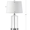 JONATHAN Y 25″ Clear Glass and Chrome LED Table Lamp, Modern Coastal Bedside Lamp with White Linen Drum Shade for Living Room, Farmhouse Decor, LED Bulb Included JYL1018A