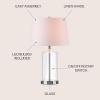 JONATHAN Y 25″ Clear Glass and Chrome LED Table Lamp, Modern Coastal Bedside Lamp with White Linen Drum Shade for Living Room, Farmhouse Decor, LED Bulb Included JYL1018A