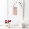 JONATHAN Y 25″ Marble and Brass Gold Modern Arched Table Lamp, Contemporary Iron Desk Lamp with White Linen Drum Shade for Bedroom Living Room, LED Bulb Included JYL5023A