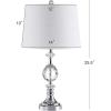 JONATHAN Y 25.5″ Clear Crystal and Chrome Table Lamp, Glam Faceted Sphere Bedside Lamp with White Linen Drum Shade for Living Room, Bedroom, LED Bulb Included, UL Listed JYL5036A