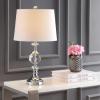 JONATHAN Y 25.5″ Clear Crystal and Chrome Table Lamp, Glam Faceted Sphere Bedside Lamp with White Linen Drum Shade for Living Room, Bedroom, LED Bulb Included, UL Listed JYL5036A