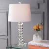 JONATHAN Y 25.5″ Clear Faceted Crystal Table Lamp, Modern Glam Chrome Bedside Lamp with White Linen Drum Shade for Living Room Bedroom, UL Listed, LED Bulb Included JYL2013A