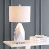 JONATHAN Y 25.5″ White Ceramic Marble-Effect Table Lamp with Crystal Base, Modern Geometric Faceted Bedside Lamp with White Linen Shade, UL Listed, LED Bulb Included JYL3042A