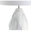 JONATHAN Y 25.5″ White Ceramic Marble-Effect Table Lamp with Crystal Base, Modern Geometric Faceted Bedside Lamp with White Linen Shade, UL Listed, LED Bulb Included JYL3042A
