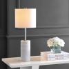 JONATHAN Y 25.5″ White Marble and Chrome Modern LED Table Lamp, Minimalist Iron Bedside Lamp for Living Room Bedroom, White Linen Drum Shade, LED Bulb Included JYL2007A