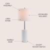 JONATHAN Y 25.5″ White Marble and Chrome Modern LED Table Lamp, Minimalist Iron Bedside Lamp for Living Room Bedroom, White Linen Drum Shade, LED Bulb Included JYL2007A