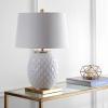 JONATHAN Y 25.5″ White/Gold Modern Diamond Table Lamp for Living Room Bedroom Nightstand, White Linen Drum Shade, Gold Leaf Accents, LED Bulb Included, Glam Decor JYL5043A(White/Gold)