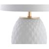 JONATHAN Y 25.5″ White/Gold Modern Diamond Table Lamp for Living Room Bedroom Nightstand, White Linen Drum Shade, Gold Leaf Accents, LED Bulb Included, Glam Decor JYL5043A(White/Gold)