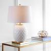 JONATHAN Y 25.5″ White/Gold Modern Diamond Table Lamp for Living Room Bedroom Nightstand, White Linen Drum Shade, Gold Leaf Accents, LED Bulb Included, Glam Decor JYL5043A(White/Gold)