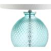 JONATHAN Y 26″ Aqua Diamond-Etched Glass and Crystal Table Lamp, Coastal Transitional Bedside Lamp with White Linen Drum Shade for Living Room, LED Bulb Included JYL2003A