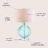 JONATHAN Y 26″ Aqua Diamond-Etched Glass and Crystal Table Lamp, Coastal Transitional Bedside Lamp with White Linen Drum Shade for Living Room, LED Bulb Included JYL2003A