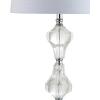 JONATHAN Y 26″ Clear Crystal Column Table Lamp, Glam Transitional Chrome Metal Lamp with White Linen Shade for Living Room Bedroom Nightstand, LED Bulb Included JYL2038A