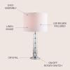 JONATHAN Y 26″ Clear Crystal and Chrome LED Table Lamp, Modern Glam Pillar Bedside Lamp with White Linen Drum Shade for Living Room Bedroom, LED Bulb Included JYL2053A