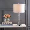 JONATHAN Y 26″ Clear Crystal and Chrome LED Table Lamp, Modern Glam Pillar Bedside Lamp with White Linen Drum Shade for Living Room Bedroom, LED Bulb Included JYL2053A