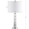 JONATHAN Y 26″ Clear Crystal and Chrome LED Table Lamp, Modern Glam Pillar Bedside Lamp with White Linen Drum Shade for Living Room Bedroom, LED Bulb Included JYL2053A