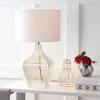 JONATHAN Y 26″ Clear Glass Demijohn Table Lamp, Modern Transitional Bedside Nightstand Lamp for Living Room Bedroom, White Linen Drum Shade, UL Listed, LED Bulb Included JYL5024A