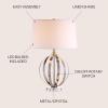 JONATHAN Y 26″ Polished Nickel Metal Orb LED Table Lamp, Modern Contemporary Iron and Crystal Base, White Linen Drum Shade for Living Room Bedroom, LED Bulb Included JYL1086A