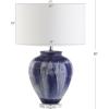 JONATHAN Y 26″ Seaside Blue Ceramic LED Table Lamp, Coastal Glam Reactive Glaze Lamp with Crystal Base for Living Room Bedroom, White Linen Drum Shade, LED Bulb Included JYL5013A