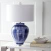 JONATHAN Y 26″ Seaside Blue Ceramic LED Table Lamp, Coastal Glam Reactive Glaze Lamp with Crystal Base for Living Room Bedroom, White Linen Drum Shade, LED Bulb Included JYL5013A