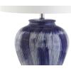 JONATHAN Y 26″ Seaside Blue Ceramic LED Table Lamp, Coastal Glam Reactive Glaze Lamp with Crystal Base for Living Room Bedroom, White Linen Drum Shade, LED Bulb Included JYL5013A