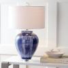 JONATHAN Y 26″ Seaside Blue Ceramic LED Table Lamp, Coastal Glam Reactive Glaze Lamp with Crystal Base for Living Room Bedroom, White Linen Drum Shade, LED Bulb Included JYL5013A