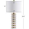 JONATHAN Y 26.5″ Brass Gold Quatrefoil Striped Resin LED Table Lamp, Contemporary Glam Bedside Lamp for Living Room Bedroom, White Linen Drum Shade, LED Bulb Included JYL1010A