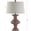 JONATHAN Y 26.5″ Brown Faux Bois Resin Table Lamp, Traditional Wood Turned Design for Living Room Bedroom, Light Taupe Linen Shade, LED Bulb Included, UL Listed JYL1001A