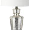 JONATHAN Y 26.5″ Mercury Silver Glass Table Lamp for Living Room Bedroom, Traditional Urn Bedside Lamp with White Linen Empire Shade, UL Listed, LED Bulb Included JYL2002A