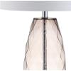 JONATHAN Y 26.5″ Smoked Gray Glass Table Lamp, Modern Faceted Bedside Lamp, White Linen Drum Shade, Chrome Base, LED Bulb Included for Bedroom, Living Room, Nightstand JYL4009A(Smoked Gray)