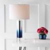 JONATHAN Y 27″ Blue Glass Crystal Table Lamp for Bedroom Living Room Nightstand, Modern Ombre Bedside Lamp, White Linen Drum Shade, LED Bulb Included JYL1069A(Blue)