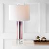 JONATHAN Y 27″ Blue Glass Crystal Table Lamp for Bedroom Living Room Nightstand, Modern Ombre Bedside Lamp, White Linen Drum Shade, LED Bulb Included JYL1069A(Pink)