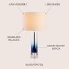 JONATHAN Y 27″ Blue Glass Crystal Table Lamp for Bedroom Living Room Nightstand, Modern Ombre Bedside Lamp, White Linen Drum Shade, LED Bulb Included JYL1069A(Blue)