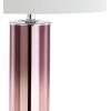 JONATHAN Y 27″ Blue Glass Crystal Table Lamp for Bedroom Living Room Nightstand, Modern Ombre Bedside Lamp, White Linen Drum Shade, LED Bulb Included JYL1069A(Pink)