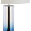JONATHAN Y 27″ Blue Glass Crystal Table Lamp for Bedroom Living Room Nightstand, Modern Ombre Bedside Lamp, White Linen Drum Shade, LED Bulb Included JYL1069A(Blue)