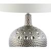 JONATHAN Y 27″ Chrome Dimpled Ceramic Table Lamp, Glam Silver Textured Base with White Linen Drum Shade for Living Room Bedroom Nightstand, LED Bulb Included JYL5025A