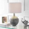 JONATHAN Y 27″ Chrome Dimpled Ceramic Table Lamp, Glam Silver Textured Base with White Linen Drum Shade for Living Room Bedroom Nightstand, LED Bulb Included JYL5025A