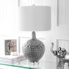 JONATHAN Y 27″ Chrome Dimpled Ceramic Table Lamp, Glam Silver Textured Base with White Linen Drum Shade for Living Room Bedroom Nightstand, LED Bulb Included JYL5025A