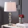 JONATHAN Y 27″ Clear Crystal LED Table Lamp, Traditional French Country Chrome Nightstand Lamp with White Linen Drum Shade for Living Room, LED Bulb Included JYL2039A