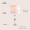 JONATHAN Y 27″ Clear Crystal LED Table Lamp, Traditional French Country Chrome Nightstand Lamp with White Linen Drum Shade for Living Room, LED Bulb Included JYL2039A