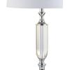JONATHAN Y 27″ Clear Fluted Crystal LED Table Lamp, Glam Traditional Chrome Bedside Lamp for Living Room Bedroom, White Linen Empire Shade, LED Bulb Included JYL2046A